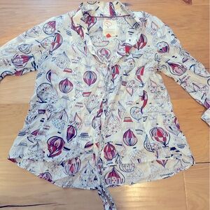 Anthropologie White and Red Balloon Print Blouse